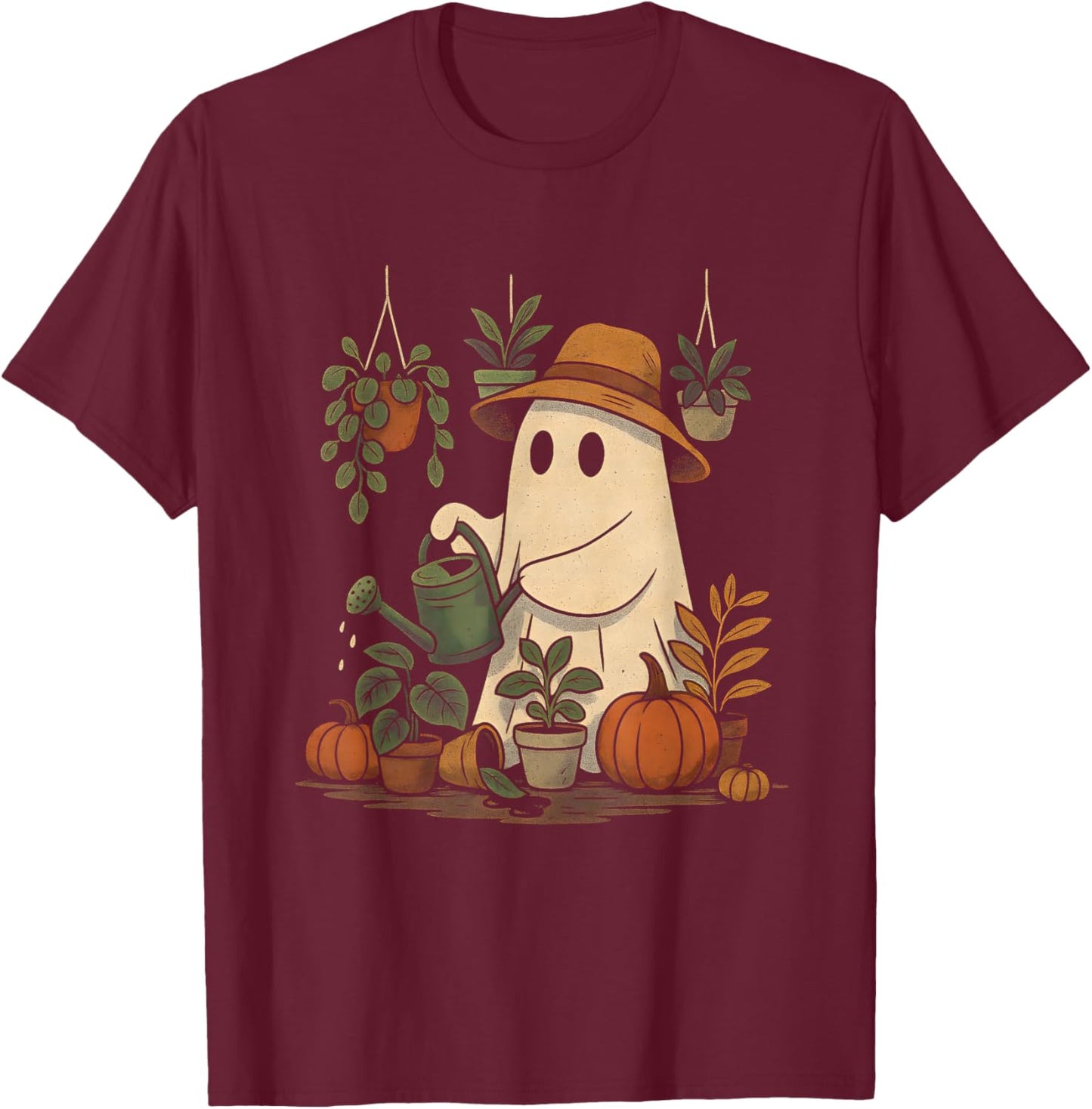 Funny Plant Ghost | Spooky Gardener Halloween T-Shirt - T-Shirt | Maroon