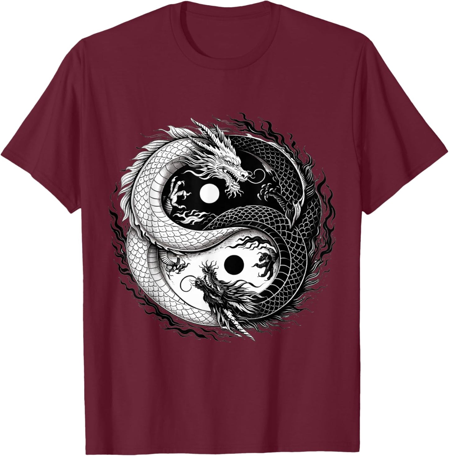 Yin and Yang Chinese Dragon Vintage Dragon Japanese T-Shirt - T-Shirt | Maroon