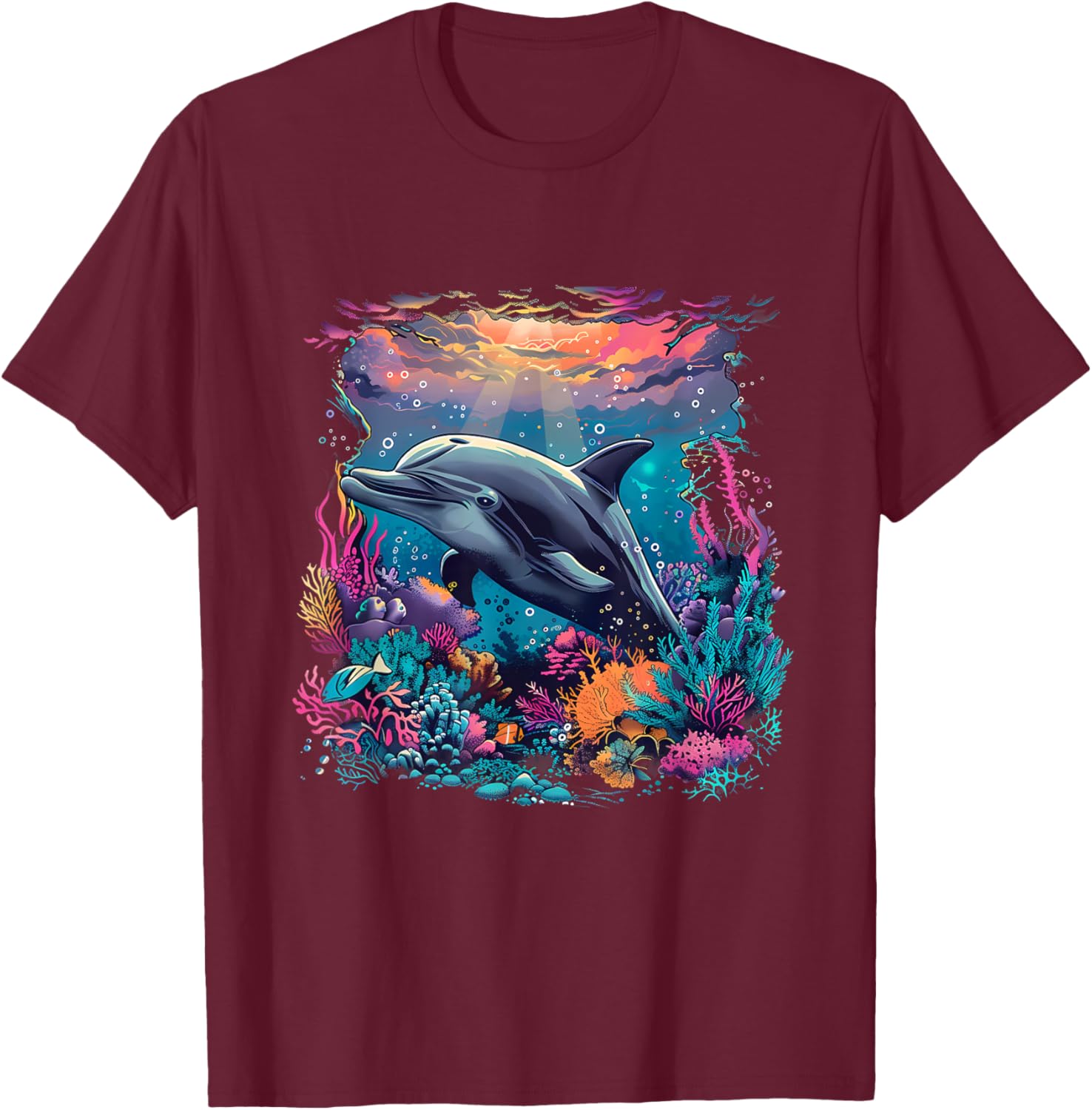 Dolphin Marine Sea Ocean Animal Motif Dolphin Lover T-Shirt - T-Shirt | Maroon