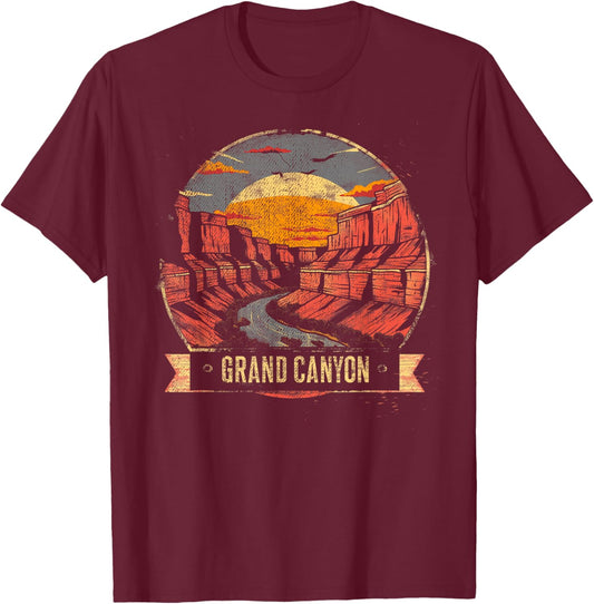 Grand Canyon - US National Park Vintage Men Women Kids Retro T-Shirt - T-Shirt | Maroon
