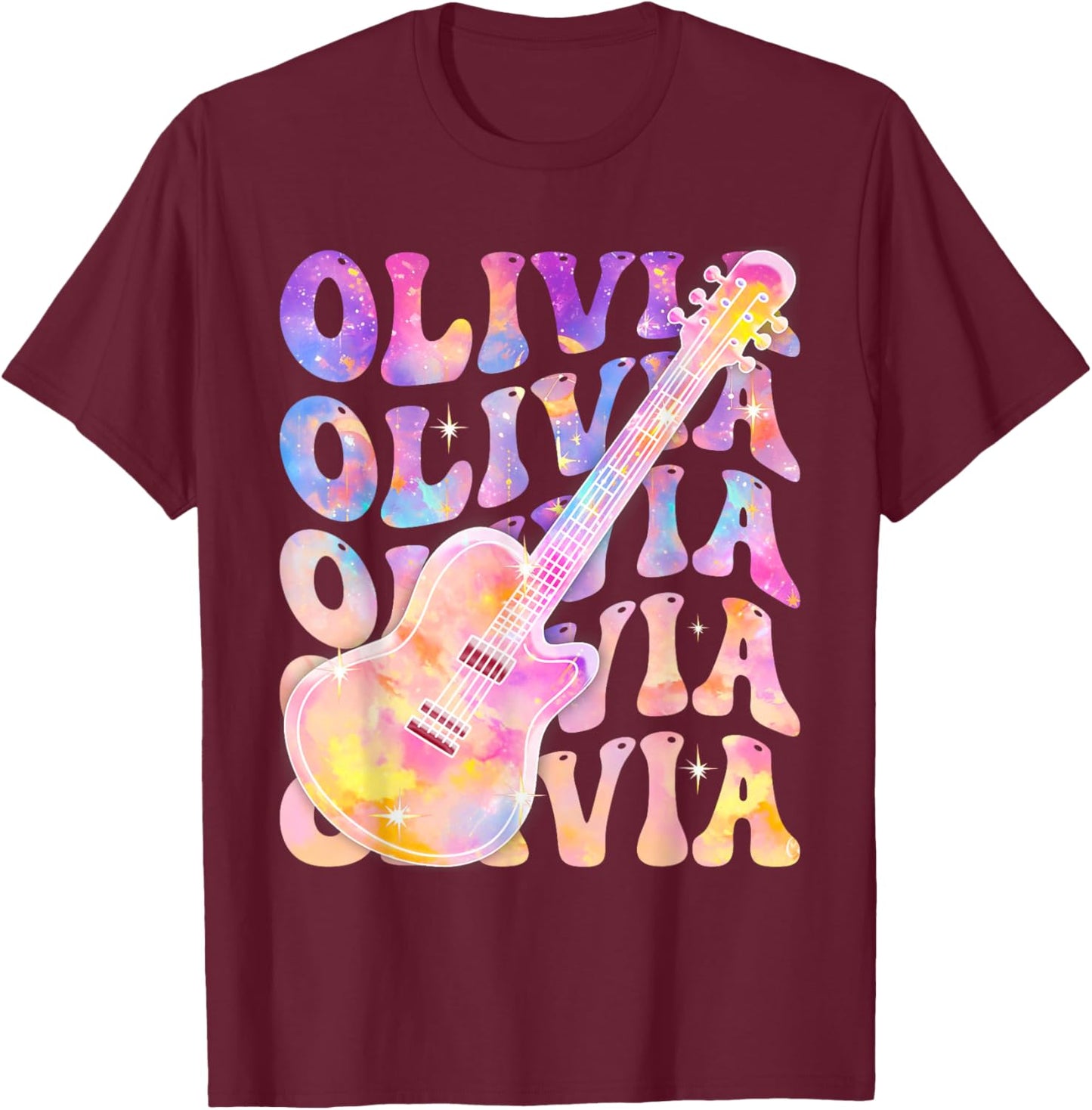 Girl Retro Olivia First Name Personalized Groovy 80's T-Shirt - T-Shirt | Maroon