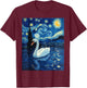 Van Gogh's Starry Night Swan Elegant Glider Animal Lovers T-Shirt - T-Shirt | Maroon