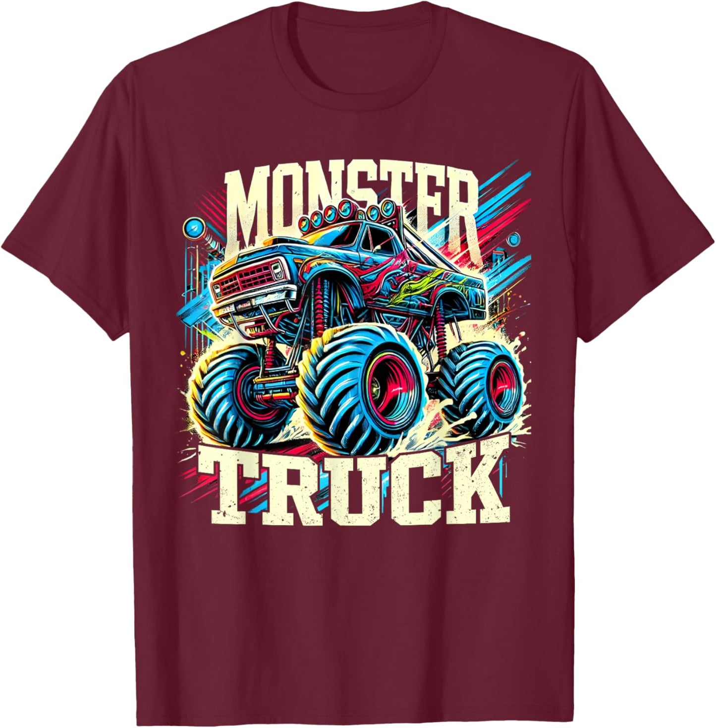 Monster Truck Retro Colorful Trucks Lover Toddler Teen Adult T-Shirt - T-Shirt | Maroon