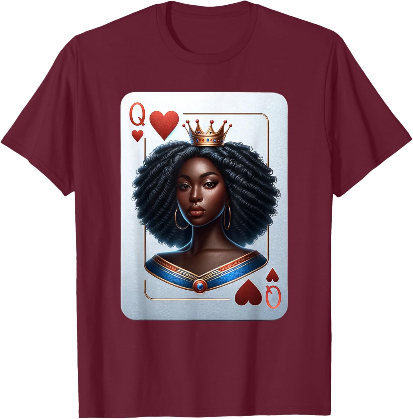 Black Queen of hearts card deck game proud black woman T-Shirt - T-Shirt | Maroon