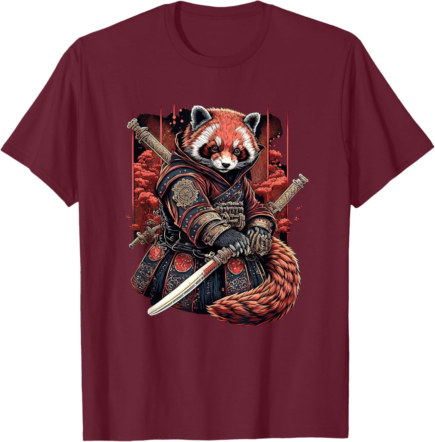Red Panda Samurai Warrior Japanese Art T-Shirt - T-Shirt | Maroon