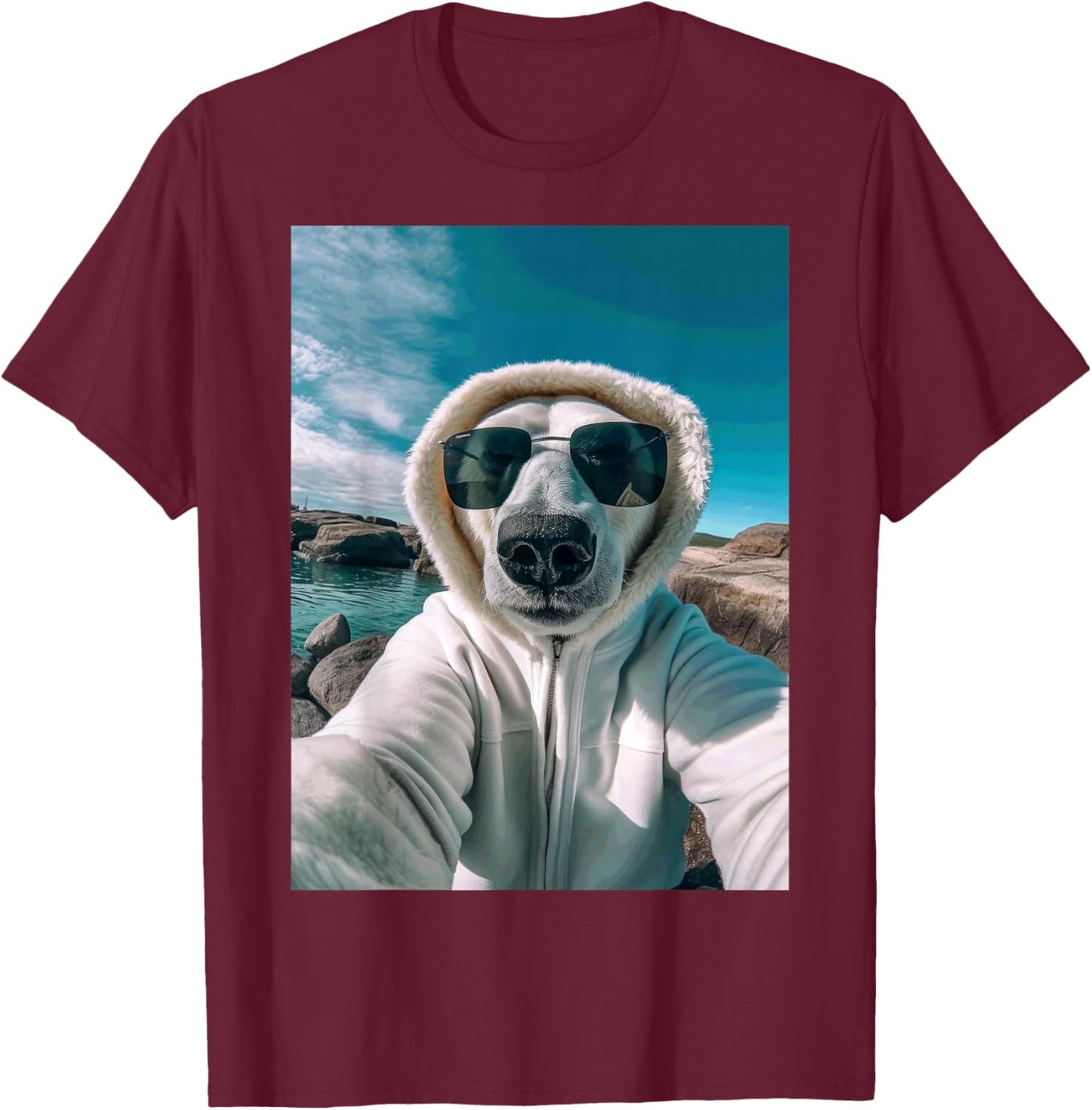 Selfie Polar Bear Styled Swag Funny Original T-Shirt - T-Shirt | Maroon