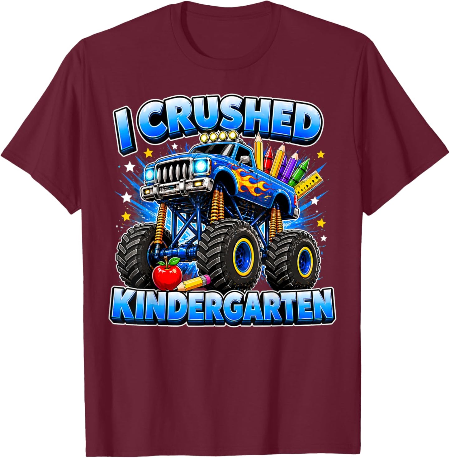I Crushed Kindergarten Monster Truck Graduation Grad Boys T-Shirt - T-Shirt | Maroon
