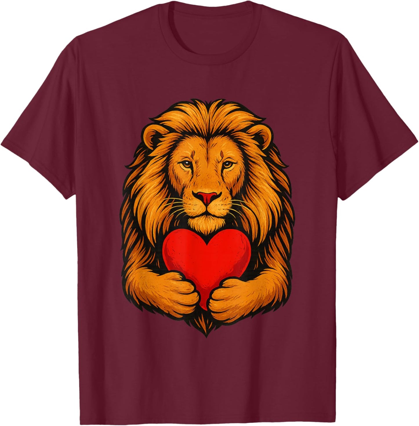 Lion Hugging Valentine Heart - Lions Valentines Day T-Shirt - T-Shirt | Maroon