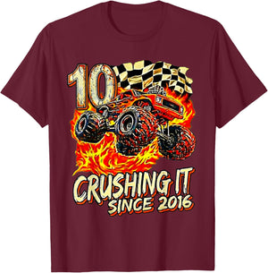 Birthday Monster Truck 10 Year Old Crushing It Since 2016 T-Shirt - T-Shirt | Maroon