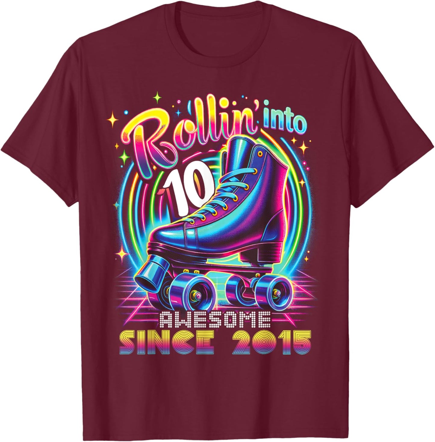 Birthday Roller Skating 10th Girl Rollin into 10 Skate Party T-Shirt - T-Shirt | Maroon