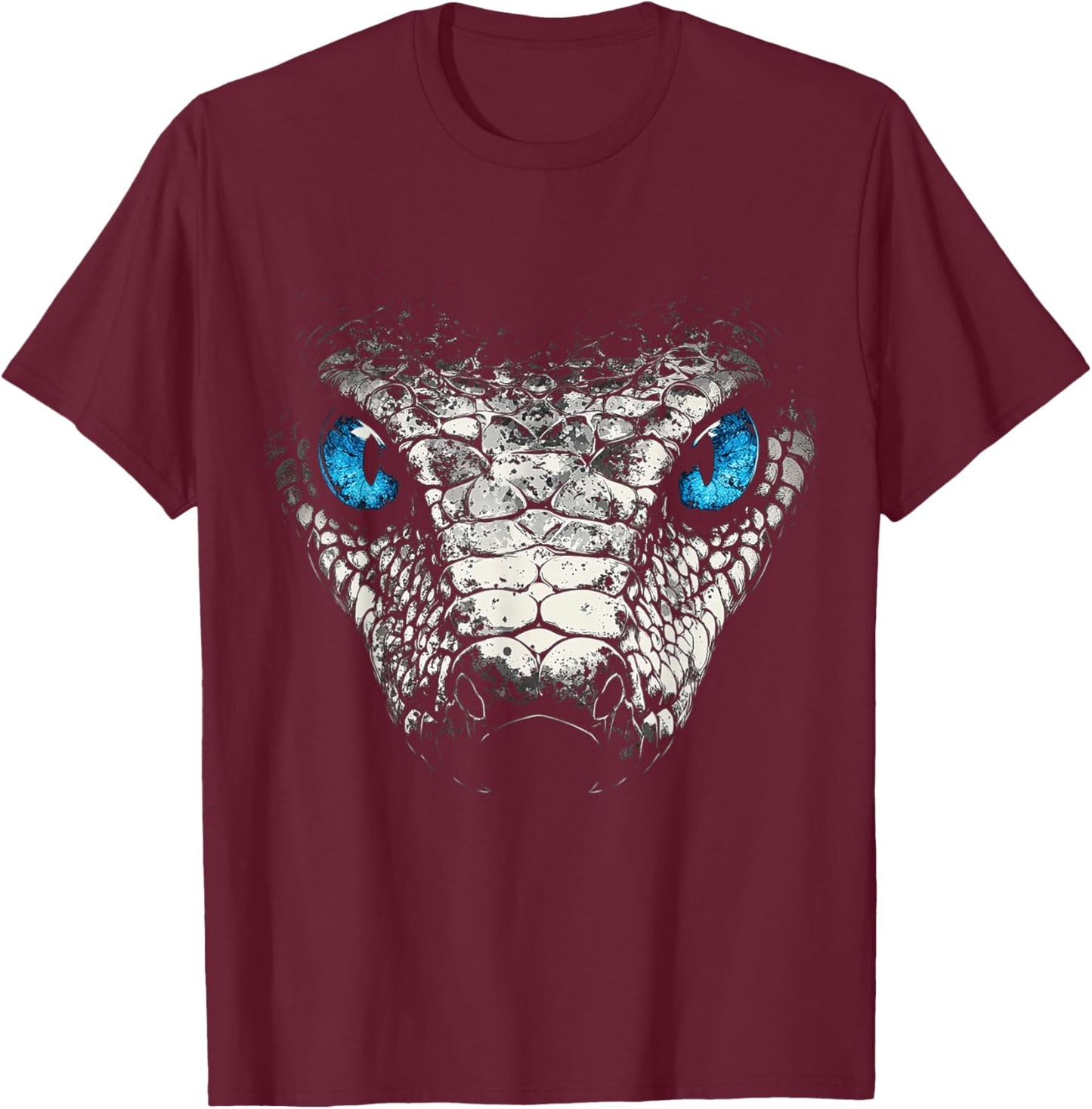 Snake Animal Motif Blue Eyes Art Snake T-Shirt - T-Shirt | Maroon