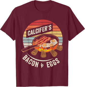 Retro Calcifer's Bacon and Egg Cook Food Lover T-Shirt - T-Shirt | Maroon