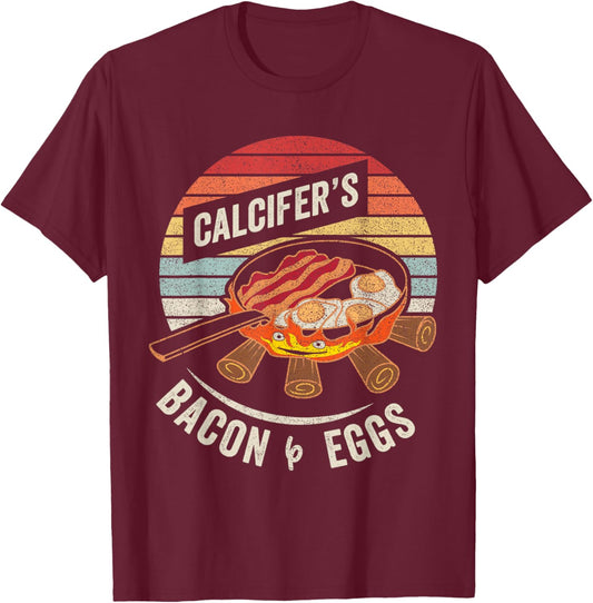 Retro Calcifer's Bacon and Egg Cook Food Lover T-Shirt - T-Shirt | Maroon