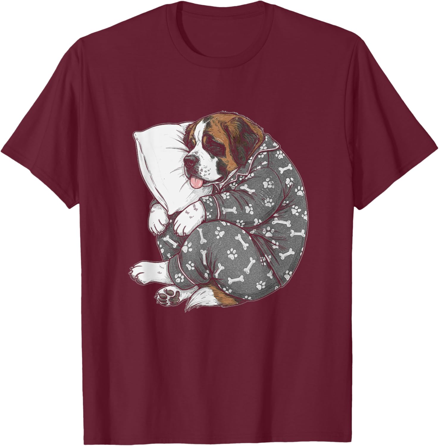 Funny Sleepy Saint Bernard Pajama Men Women Kids T-Shirt - T-Shirt | Maroon