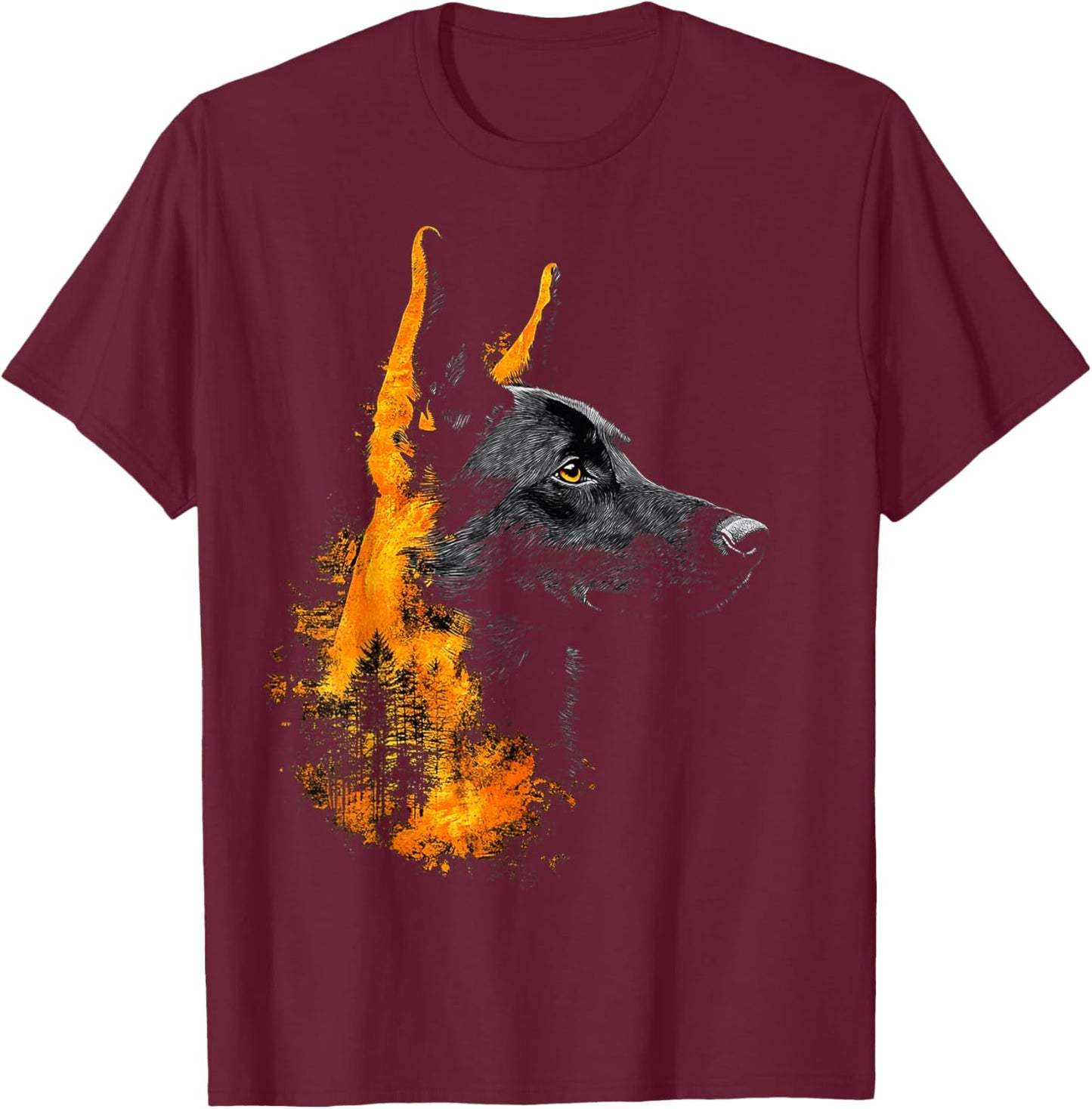 Belgian Malinois Dog Motif Pet Illustration Belgian Malinois T-Shirt - T-Shirt | Maroon