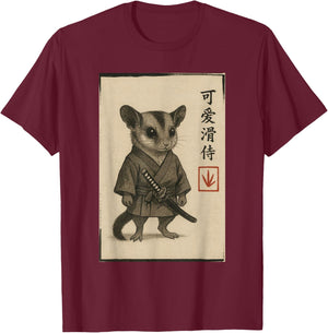 Sugar Glider Samurai Ink Art Sumi-e Style Novelty Kawaii T-Shirt - T-Shirt | Maroon
