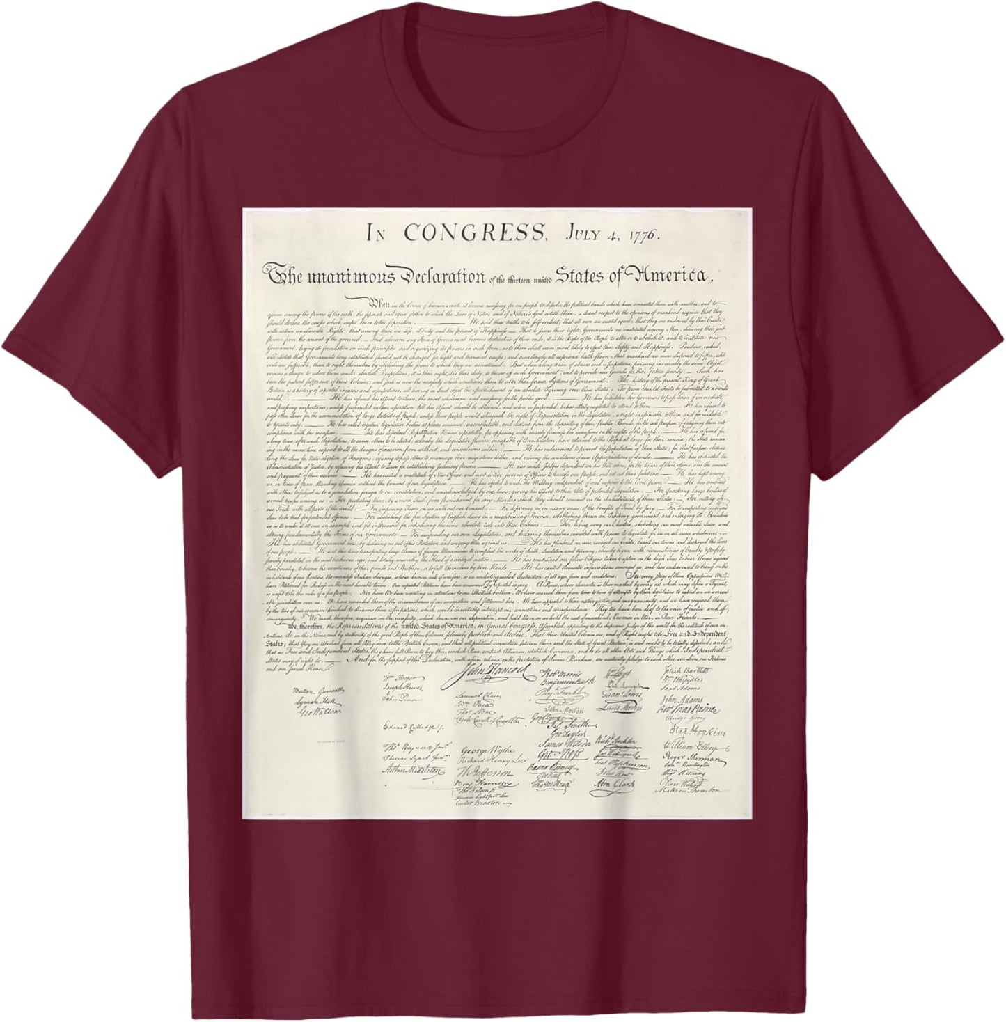 Declaration Of Independence Signatures T-Shirt - T-Shirt | Maroon