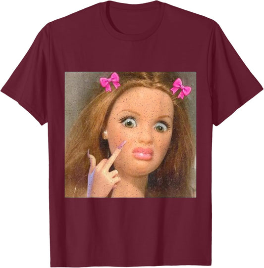 Funny Doll Face Meme T-Shirt - T-Shirt | Maroon