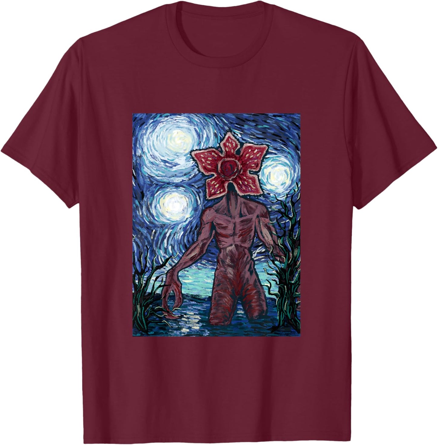Netflix Stranger Things Demogorgon Starry Night Style Poster T-Shirt - T-Shirt | Maroon