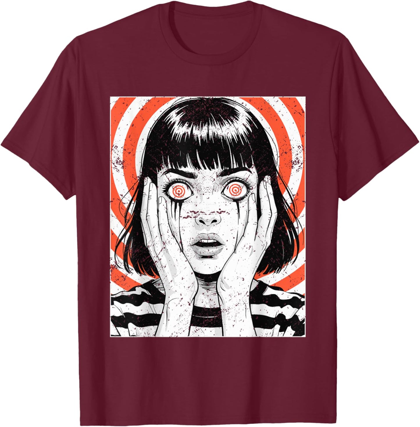 Horror Anime Girl Japanese Creepy Kawaii Goth T-Shirt - T-Shirt | Maroon