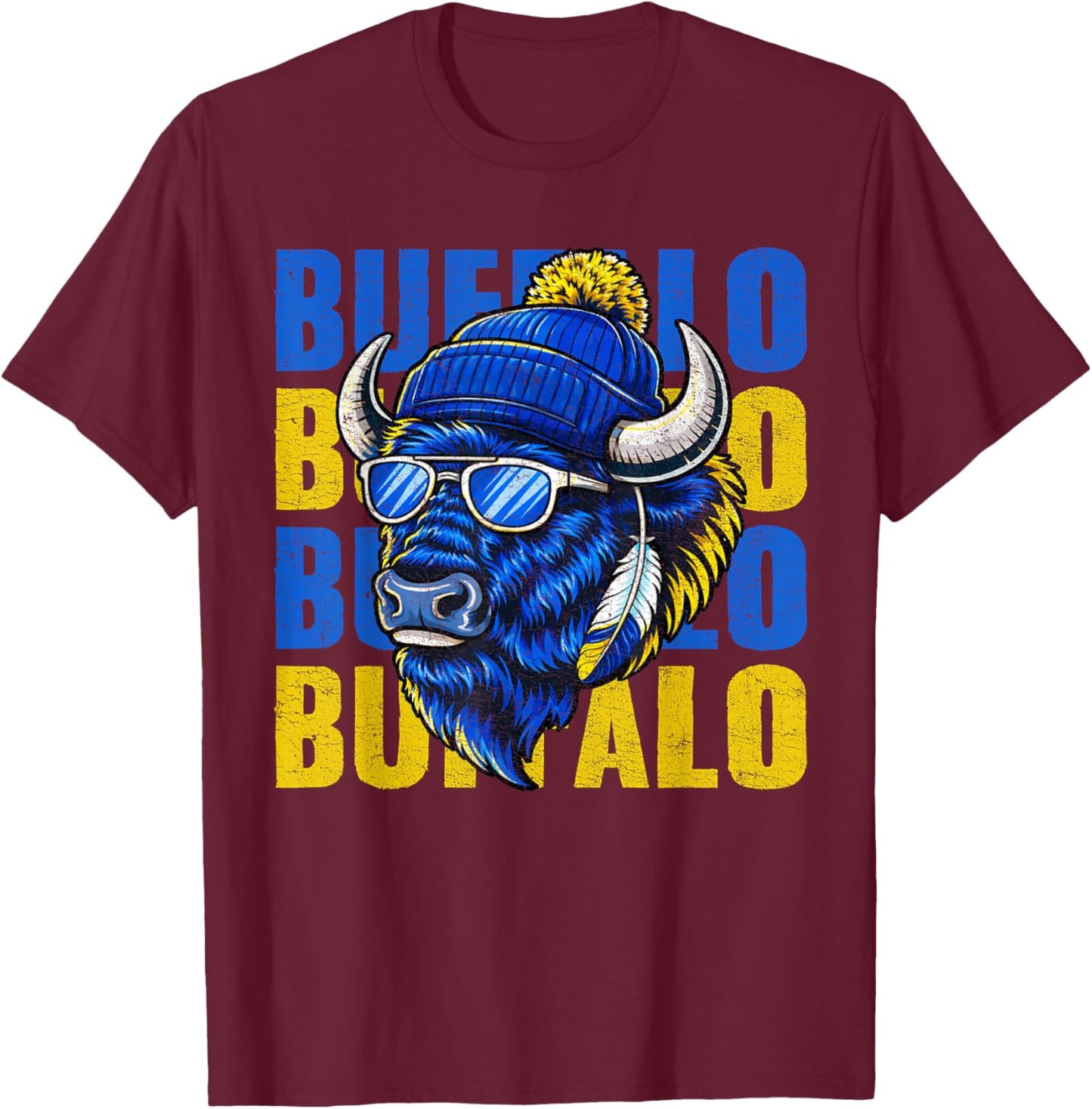 Cool Buffalo Wearing a Beanie and Sunglasses Women T-Shirt - T-Shirt | Maroon
