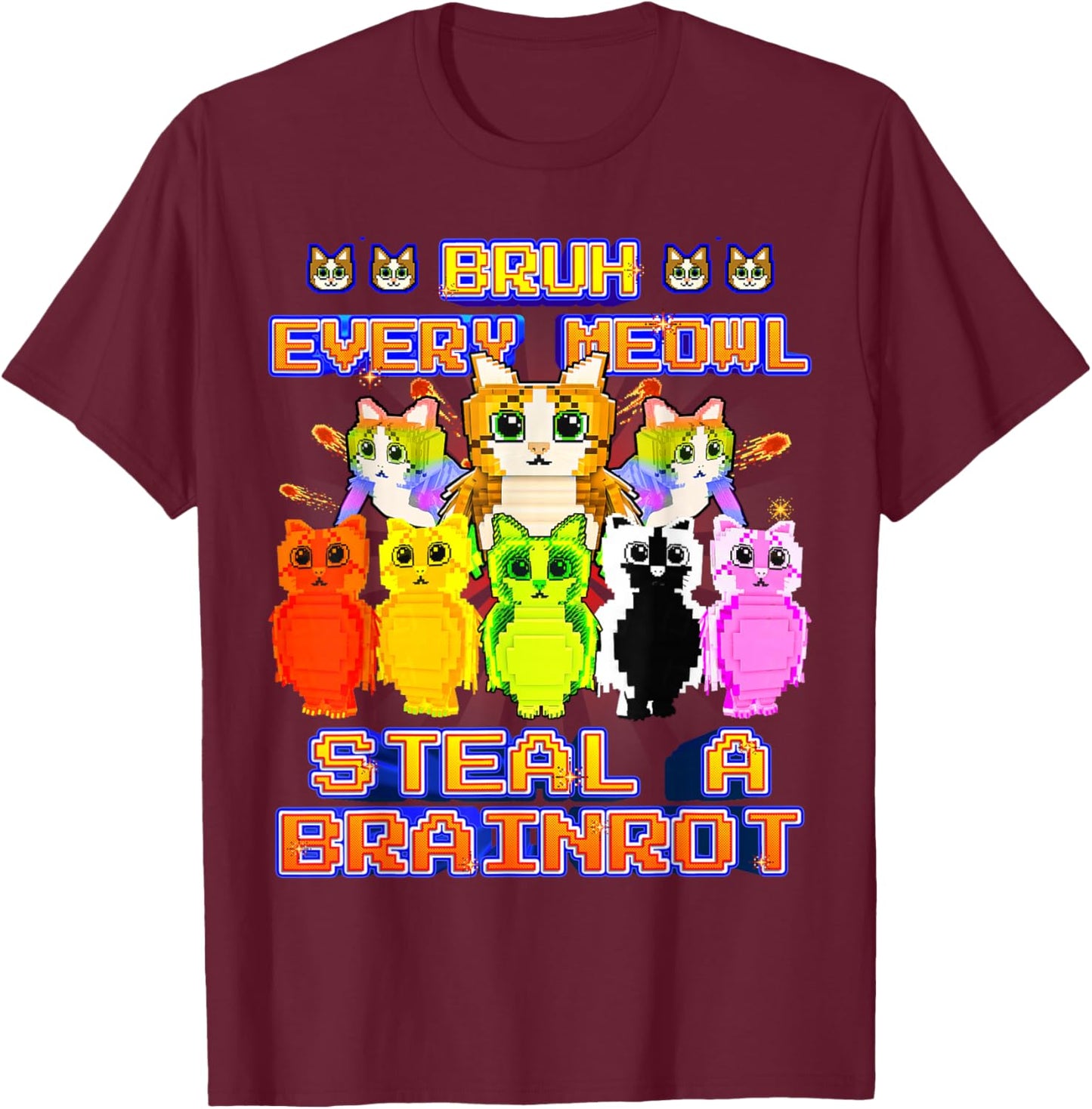 Bruh Every OG Meowl Brainrot for Boys Kids Teens T-Shirt - T-Shirt | Maroon