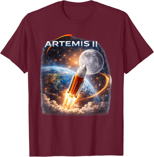 Artemis II Rocket Space Launch Back to The Moon Mission 2026 T-Shirt - T-Shirt | Maroon