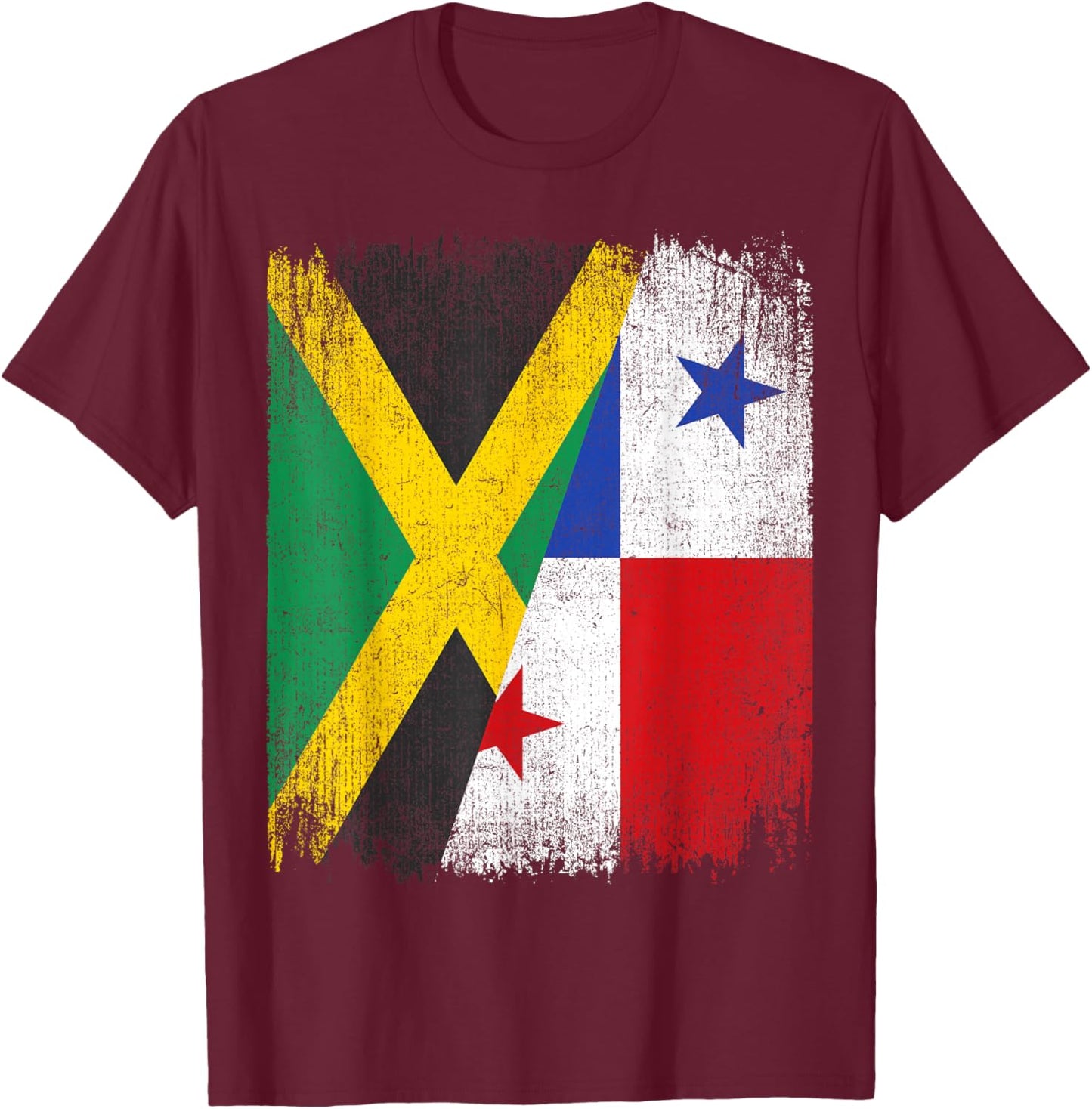 Half Jamaica Panama Flag Jamaican Panamanian Pride Roots T-Shirt - T-Shirt | Maroon