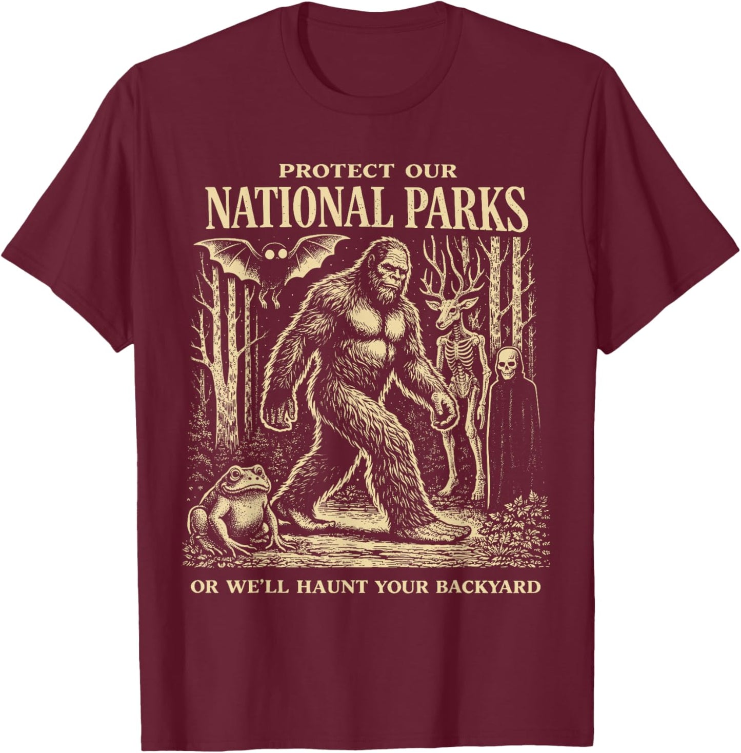 Protect Our National Parks Mothman Cryptid Weirdcore Horror T-Shirt - T-Shirt | Maroon