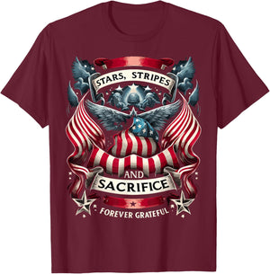 Forever Grateful Veteran Patriotic Military Memorial Day Men T-Shirt - T-Shirt | Maroon