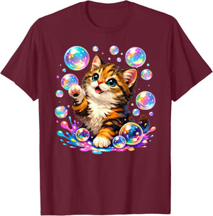 Cute Kawaii Cat Bubbles T-Shirt - T-Shirt | Maroon