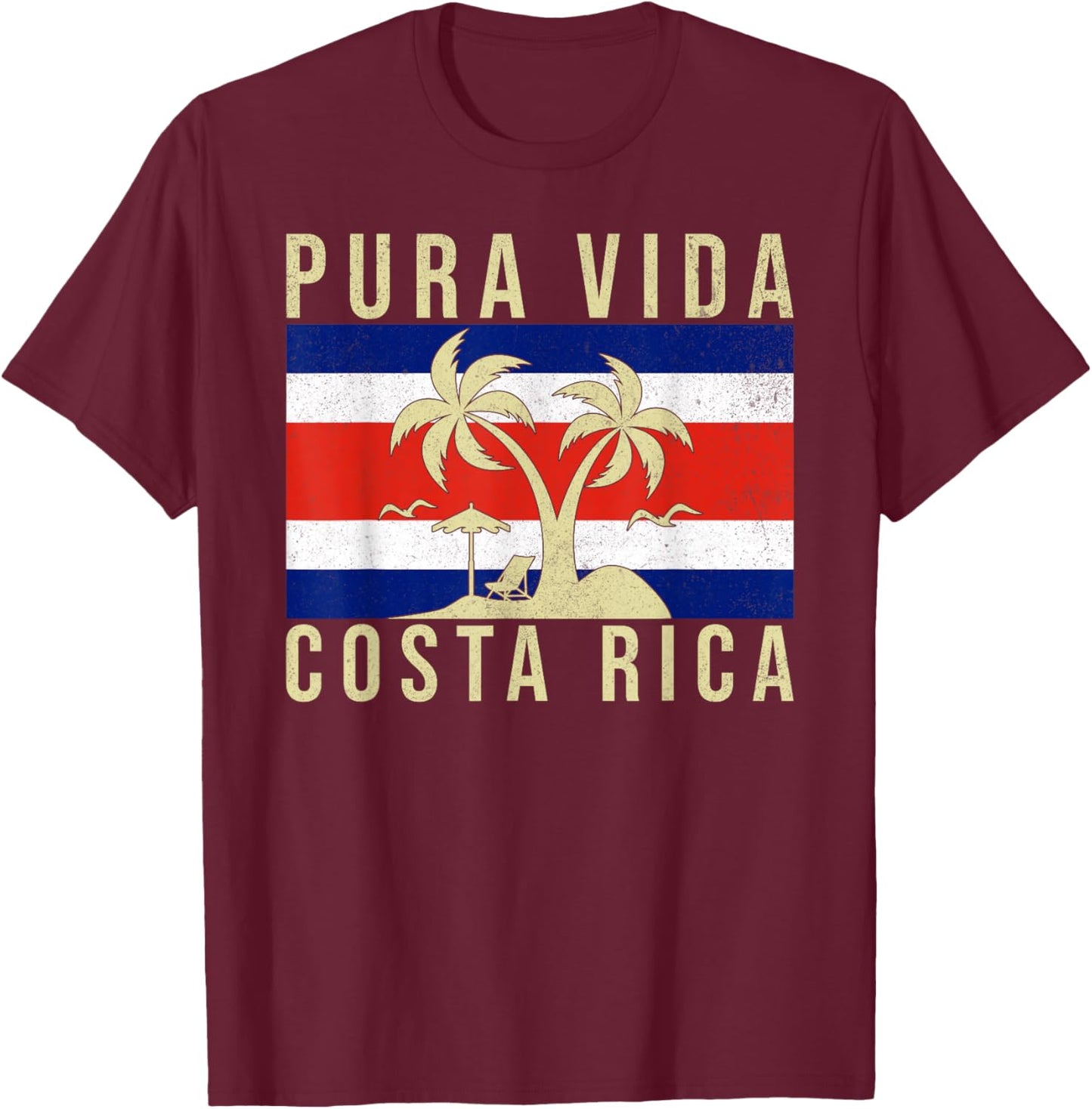 Vintage Family Vacation Costa Rica Flag Pura Vida Beach T-Shirt - T-Shirt | Maroon