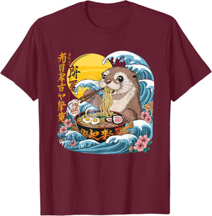 Otter Ramen Kawaii Manga Anime Noodles Y2k Japanese T-Shirt - T-Shirt | Maroon