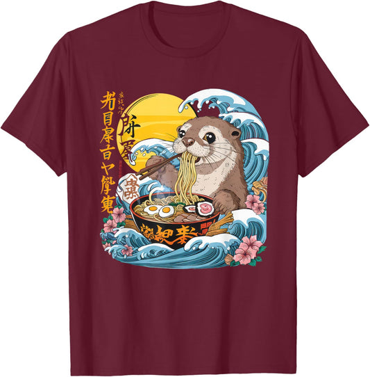 Otter Ramen Kawaii Manga Anime Noodles Y2k Japanese T-Shirt - T-Shirt | Maroon