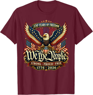 Patriotic Eagle 250 Years Freedom 1776 2026 T-Shirt - T-Shirt | Maroon