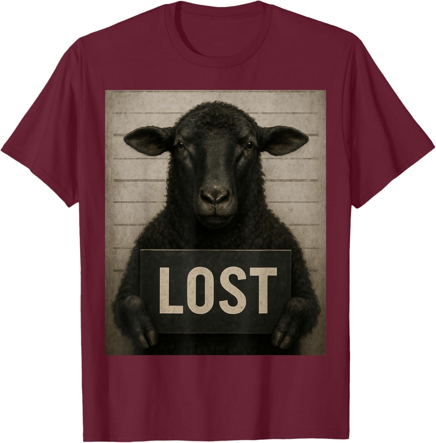 Lost Sheep 404 Funny Black Sheep Mugshot T-Shirt - T-Shirt | Maroon