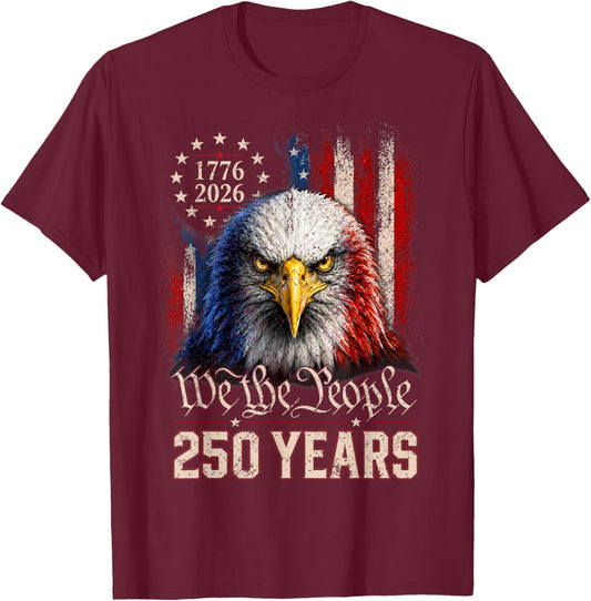 Vintage 250 Years 1776-2026 Patriotic Eagle American Flag T-Shirt - T-Shirt | Maroon