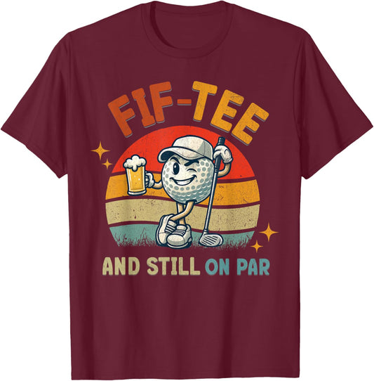 Retro Fif Golf Birthday Party 50th Birthday Golfing Ball T-Shirt - T-Shirt | Maroon