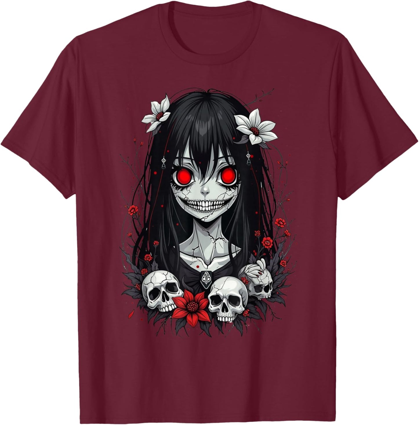 Scary Kawaii Goth Girl | Horror Anime Aesthetics T-Shirt - T-Shirt | Maroon