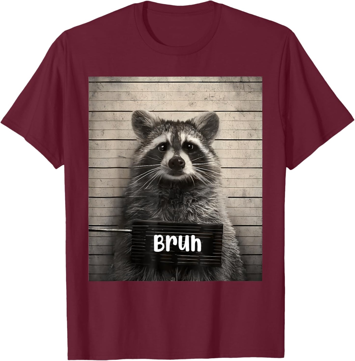 Bruh Streetwear For Teens -Adults Raccoon Meme - Black, Small, Short Sleeve, Cotton 65%, Polyester 35%, Novelty T-Shirt - T-Shirt | Maroon