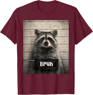 Bruh Streetwear For Teens -Adults Raccoon Meme - Black, Small, Short Sleeve, Cotton 65%, Polyester 35%, Novelty T-Shirt - T-Shirt | Maroon