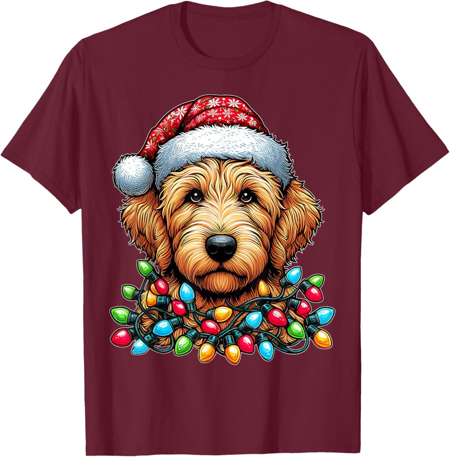 Golden Doodle Goldendoodle Christmas Hat Xmas T-Shirt - T-Shirt | Maroon