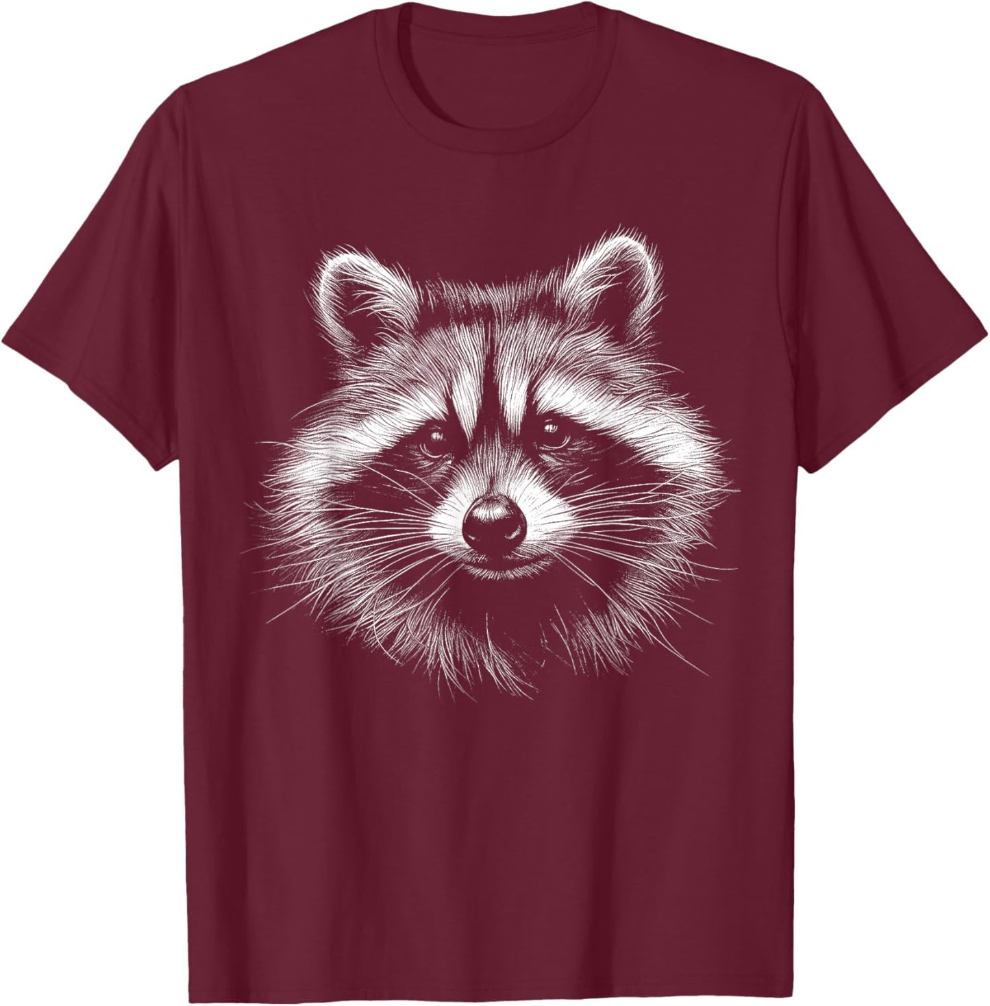 Adults Raccoon Lover Art Design , Black, Small, Short Sleeve, Classic Fit, Polyester 100% T-Shirt - T-Shirt | Maroon