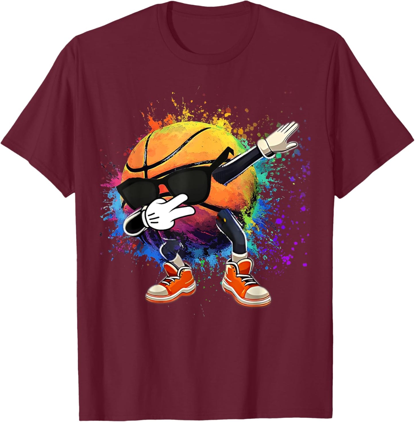 Colorful Basketball Tie Dye Color Splash Hoop Net Slam Dunk T-Shirt - T-Shirt | Maroon