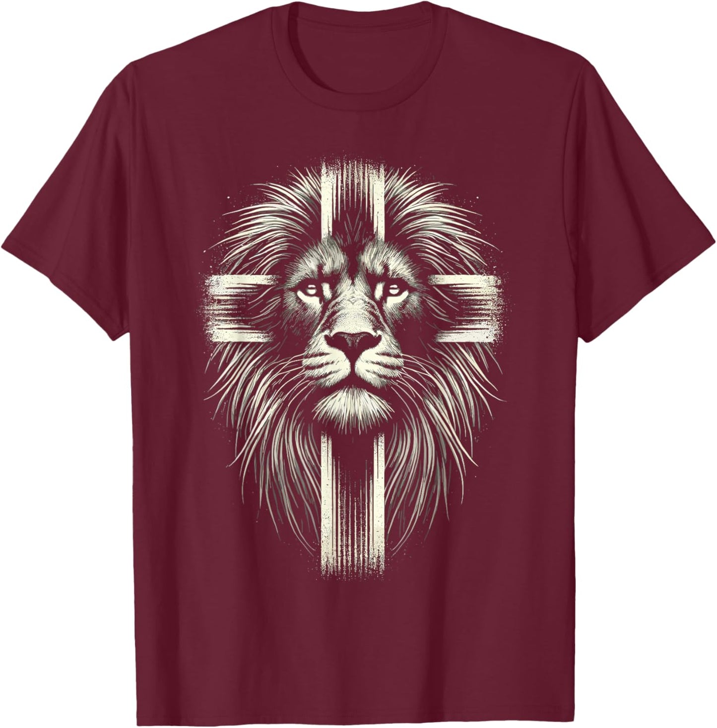 Lion of Judah Cross Christian T-Shirt - T-Shirt | Maroon