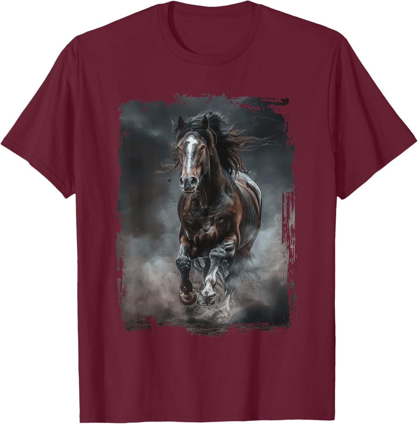 Horse Design Adults Kids Black Animal Print Clydesdale Horse T-Shirt - T-Shirt | Maroon