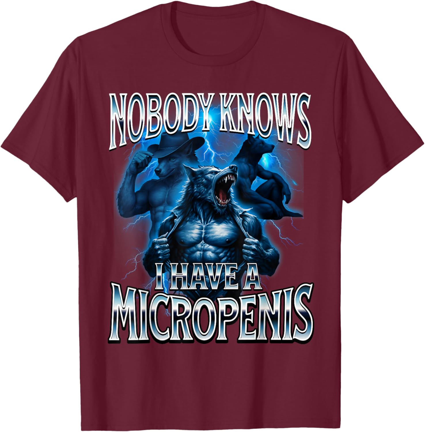 Micro Funny Unappropriate Men's Rude Wolf Embarrassing T-Shirt - T-Shirt | Maroon