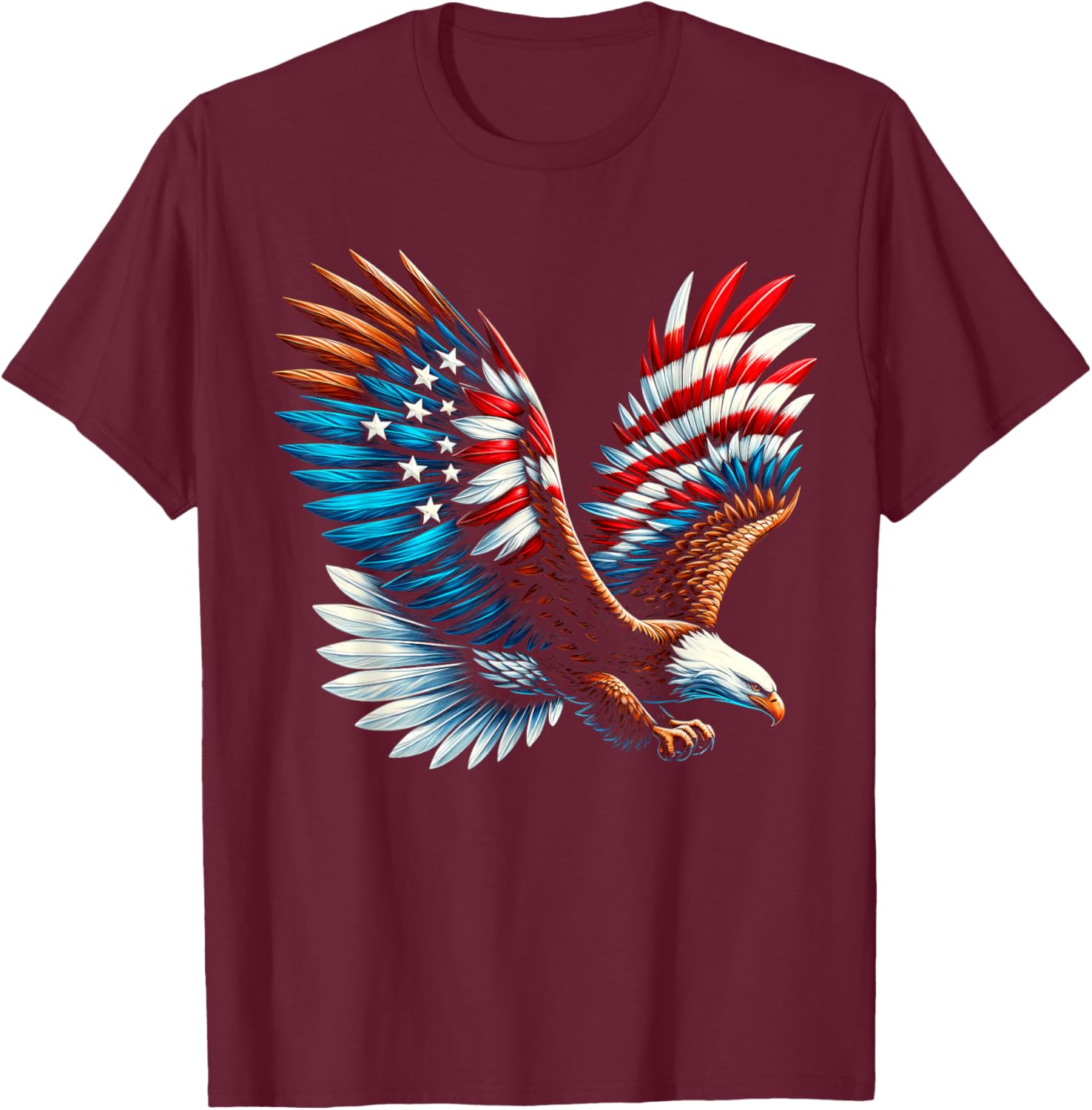 Bald Eagle & Patriotic American Flag 4th Of July T-Shirt - T-Shirt | Maroon