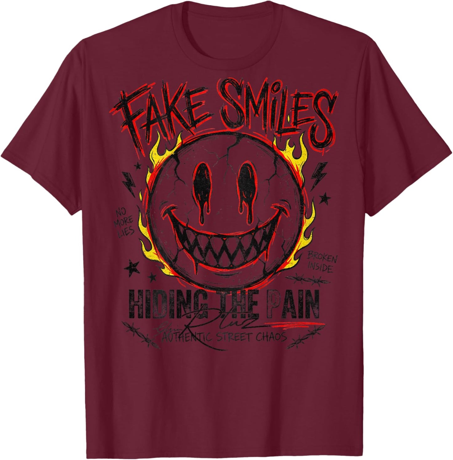 Backprint Streetwear Fashion Women's Men's Retro Smile T-Shirt - T-Shirt | Maroon