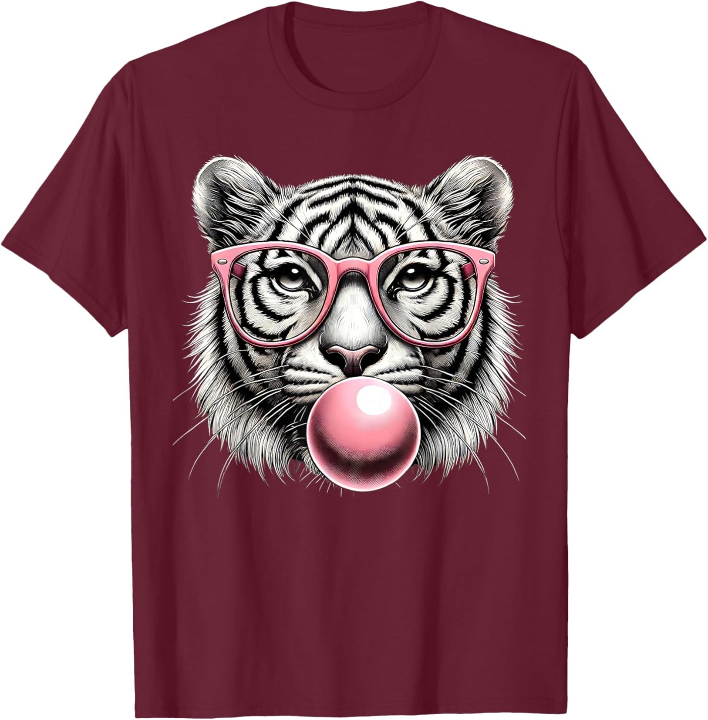Tiger Women Tiger Face with Sunglasses Wild Animal Cute T-Shirt - T-Shirt | Maroon